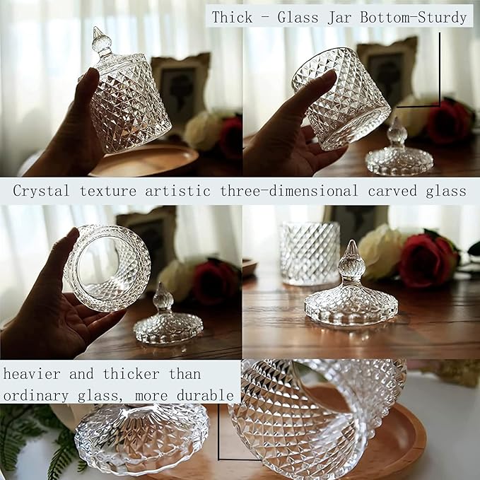 2 Pack Qtip Holder Thick Glass Apothecary Jars with Lid for Bathroom Decor Storage Organizer for Cotton Swabs, Balls, Pads, Floss Picks, Candy, Jewelry, Clear