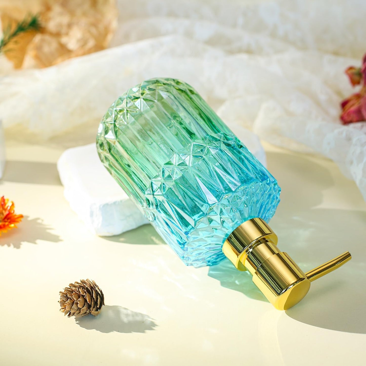 Soap Dispenser with Pump, Refillable Liquid Hand Soap Dish Soap Dispensers for Bathroom Counter, Kitchen Sink (Bluegreen)