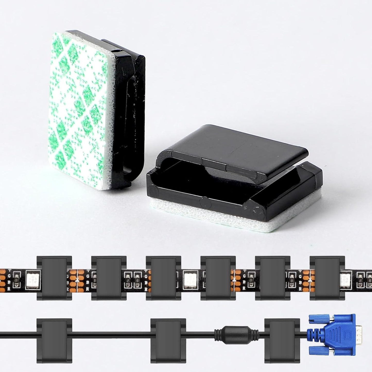 80 PCS Light Strip Mounting Clips Black Self Adhesive Led Light Fasteners Mounting Holder Cable Clamp Organizer for 10mm Light Strip (10 mm)