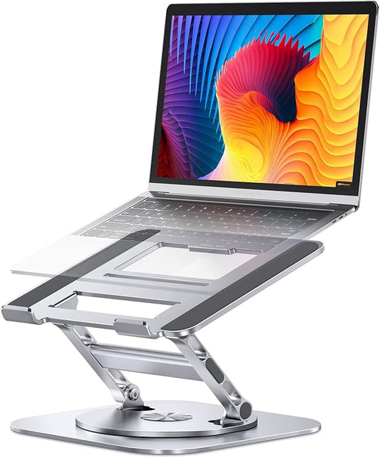 Adjustable Laptop Stand with 360 Rotating Base, Stable Computer Stand for Laptop Ergonimic Foldable Laptop Riser for Desk Compatible with MacBook Pro/Air Notebook up to 16 Inches, Silver