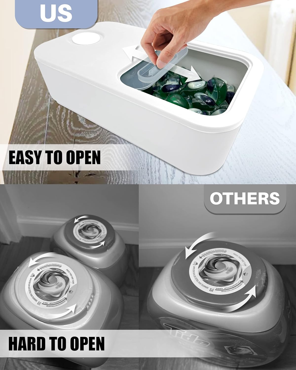 TidyFriend Laundry Pods Container with Slide Lid, 15" x 8.7" x 4.5", Airtight Storage Keeps Pods Fresh, Holds 9–10 lbs or 100–130 Pods, Laundry Detergent Container & Dishwasher Pod Holder (White)