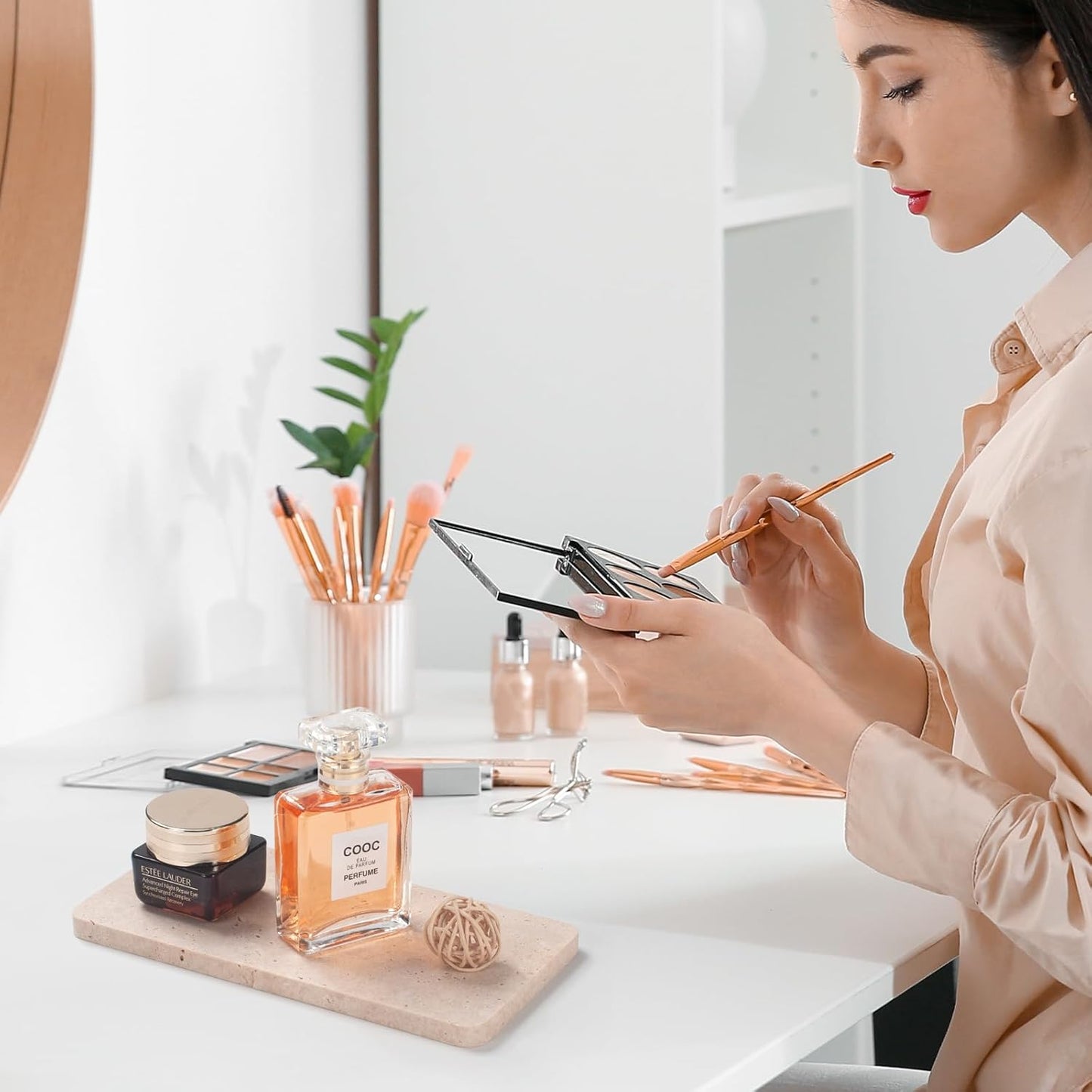 Edgeless Travertine Bathroom Vanity Tray, Decorative Rectangular Marble Tray for Countertop, Dresser, Jewelry, Perfume, Candle, Soap 7.8inch x 3.9inch x 0.4inch