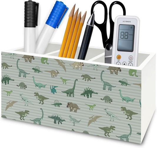 Dinosaur Gifts Pen Pencil Holder Organizer for Desk, Dinosaur Gifts for Boys Kids, Dino Striped Wooden Box Signs Decorations for Home Classroom Kids Boys Room Bedroom Desk Tabletop