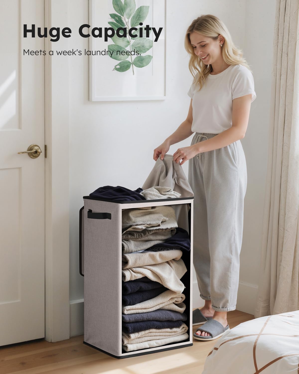 SOLEDI Laundry Hamper with Lid 90L Large & Tall Collapsible Laundry Basket, Clothes Hamper with Bag Removable Easy to Carry, Dirty Hampers for Bedroom, Bathroom, Dorm, College, Light taupe