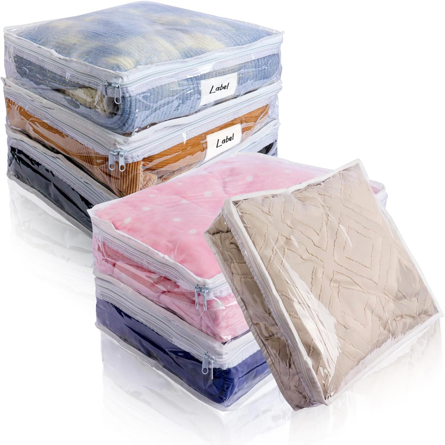 Clear Zippered Storage Bags Plastic Sweater Storage Bags with Zipper 6 Packs Clothing Organizer for Blankets Linen Sweater Bed Sheet Quilt Clothes Pillow (10.5 x 10.5 x 2.5 Inch)