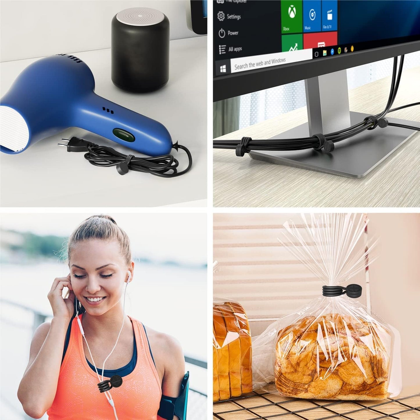 Magnetic Twist Ties, Reusable Silicone Cable Ties with Strong Magnet for Bundling and Organizing,Cord Wrap Clip Straps for Home or Office (Black-8 Packs)