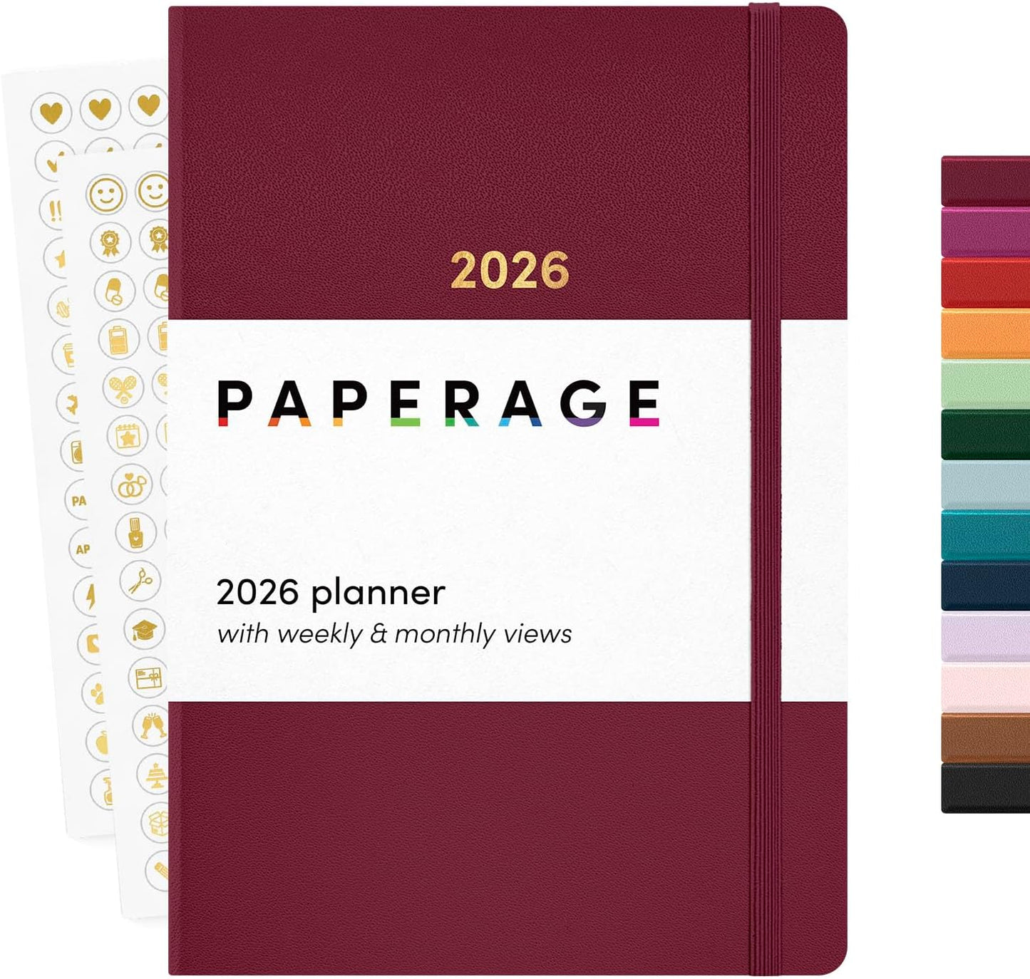 PAPERAGE 2026 Weekly & Monthly Planner, 12 Months (January 2026 - December 2026), 5.6 in x 8 in, Hardcover 2026 Planner with Weekly & Monthly Spreads, Note Pages, Stickers & Back Pocket – Burgundy