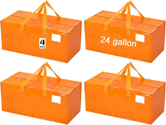 4 Pcs 24 Gallon Large Moving Bags with Zipper and Handles Foldable Storage Duffle Bags Heavy Duty Extra Large Totes for College Dorm Travel Clothes Blankets Bedding Moving (Jelly Orange)