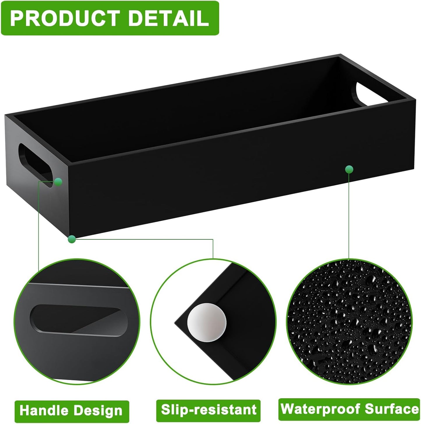 VITVITI Bamboo Toilet Paper Holder Storage, Bamboo Tray for Bathroom with Handle, Toilet Tissue Holder Organizer Basket Container for Toilet Tank/Kitchen Counter, Natural, Black