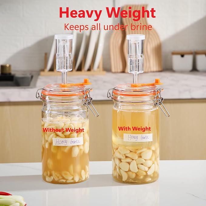 JILLMO 1 Liter Fermentation Jar, Glass Fermenting Kit with Weight for Making Sauerkraut, Hot Sauce, Mead, Cider and More, Pack of 2