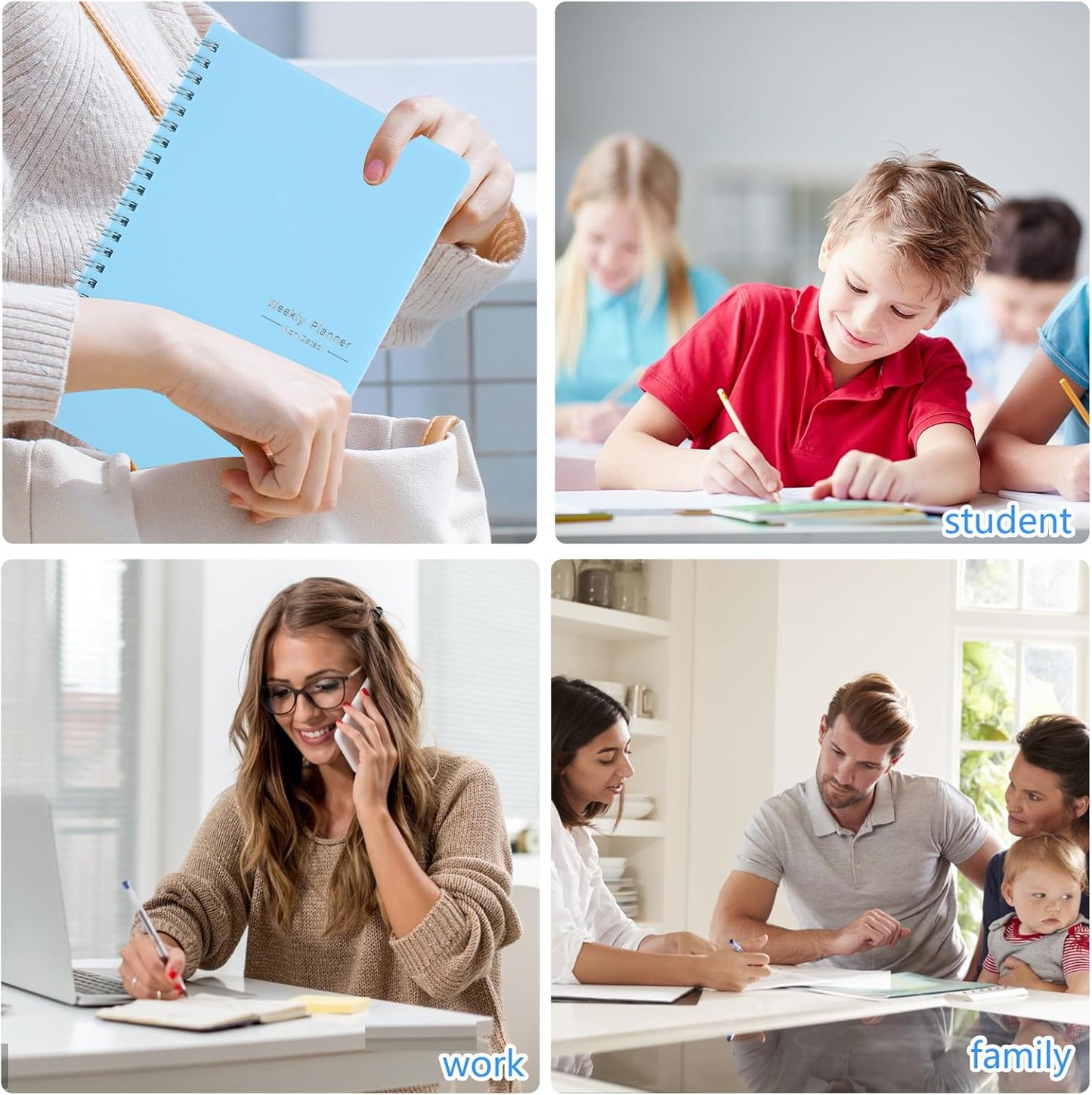 Undated Weekly Planner with Habit Tracker, 52 Weeks To Do List Notebook A5 Weekly Goal Planner with Spiral Binding & Stickers Home Work School Supplies for Women Girls 8.2" x 5.7" - Simple Style