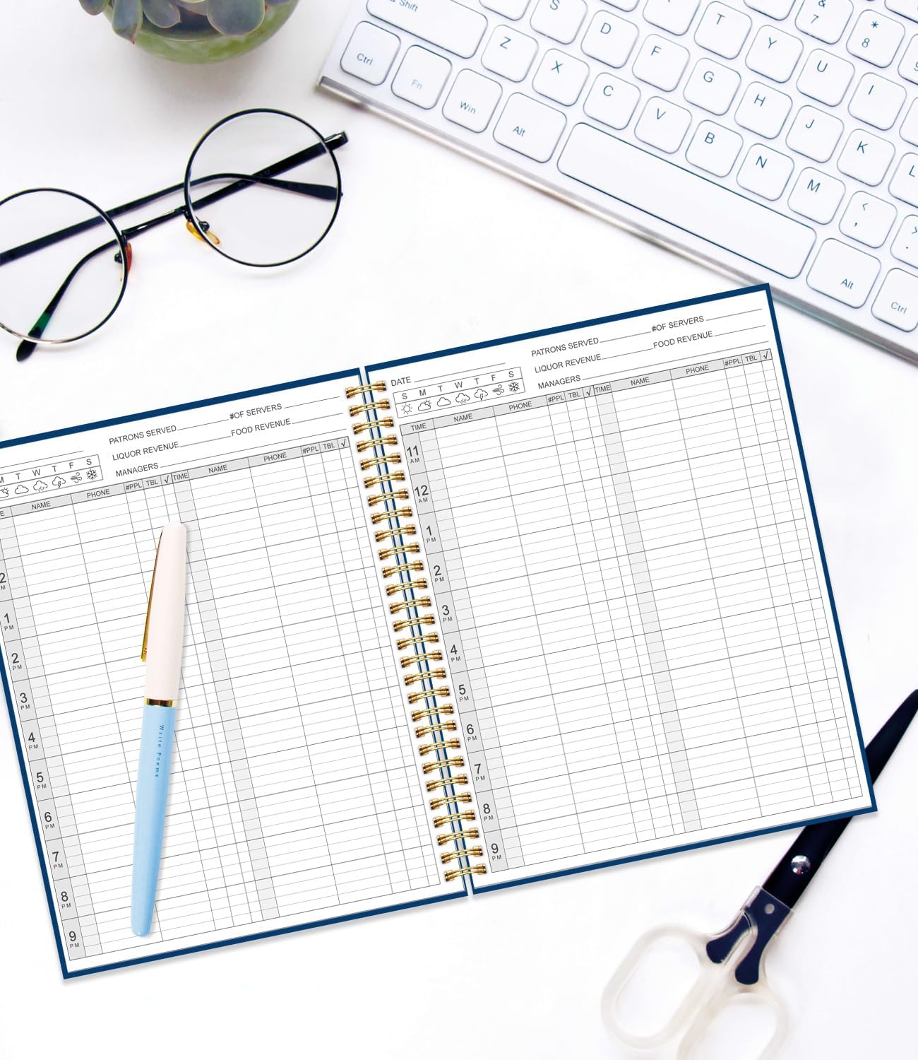 Reservation Book for Restaurant, Table Reservations, Spiral bound Restaurant Dinner Reservations 365 Days 384 Pages, 8.5” x 11'' Blue