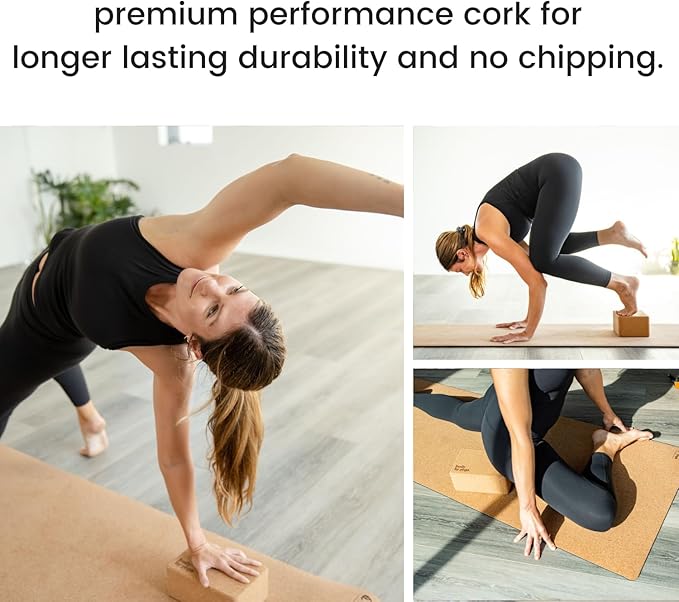 Premium Cork Yoga Blocks - Extra Large Yoga Block 2-Pack or Extra Tall 1-Pack for Inflexible Yogis | Natural, High-Density Cork for Superior Support & Stability | Optional Yoga Strap & Gift Box