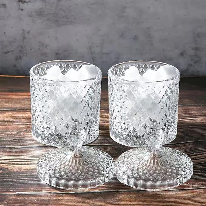 rejomiik Qtip Holder Glass Apothecary Jars with Lid Bathroom Accessories Vanity Organizers and Makeup Storage for Cotton Swabs, Makeup Sponges, Candy, Jewelry, 2 Pack Large Clear