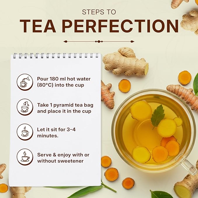 Tealeaf & Co. Turmeric Ginger Herbal Tea - Organic Ginger Turmeric Tea Bags with Fresh Herbs and Spices - Low Caffeine & Gluten Free - 100 Teabags (7.055oz/200gm)