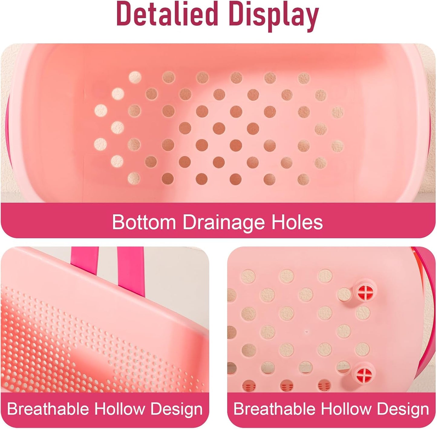 JiatuA Plastic Storage Basket with Handle Portable Shower Caddy Tote Organizer Basket Bin for Bathroom Kitchen Dorm Room Bedroom, Light Pink