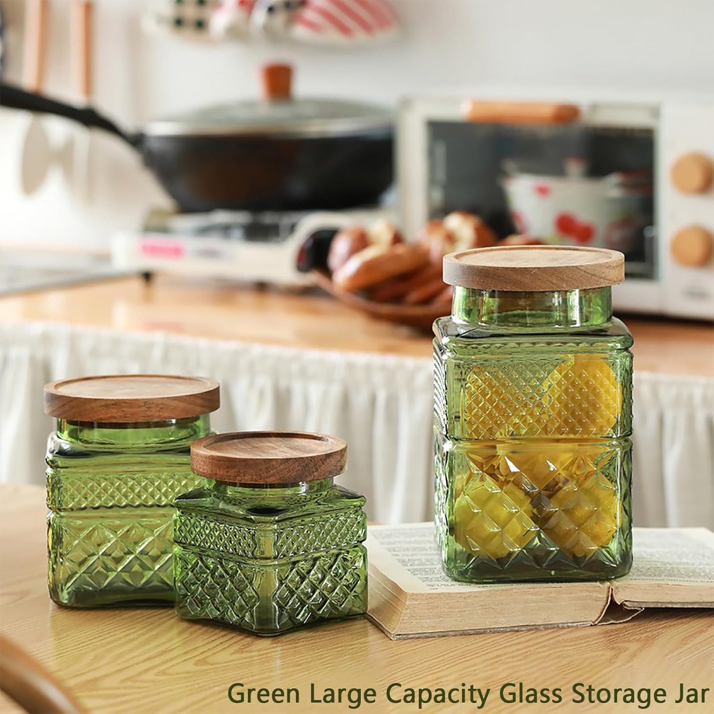 38 FL OZ Large Airtight Glass Storage Jars with Bamboo Lid - Vintage Food Containers for Candy, Snacks, Coffee, Tea, Nuts, Cereal - Kitchen Canisters