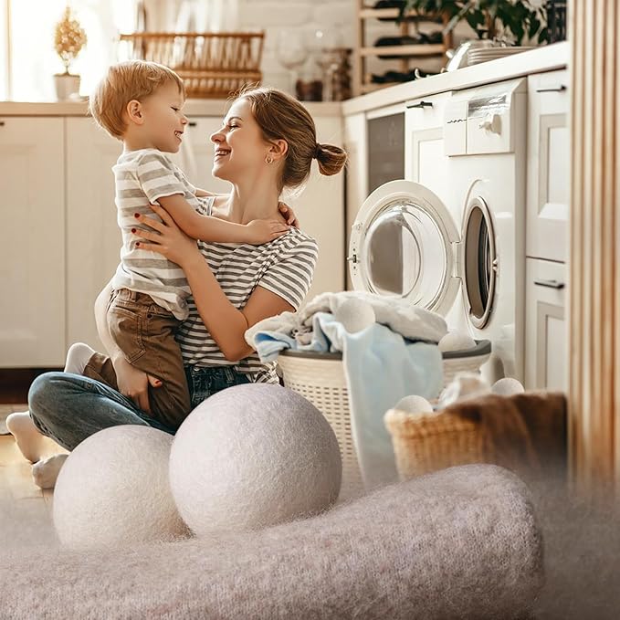 Dryer Balls, 12P Wool Balls with 1 Holder, Dryer Balls for Laundry Reusable with 1P Metal Black Storage Organizer Set for Large Balls(2.6 to 2.75inch Dia) Reduces Static & Wrinkles