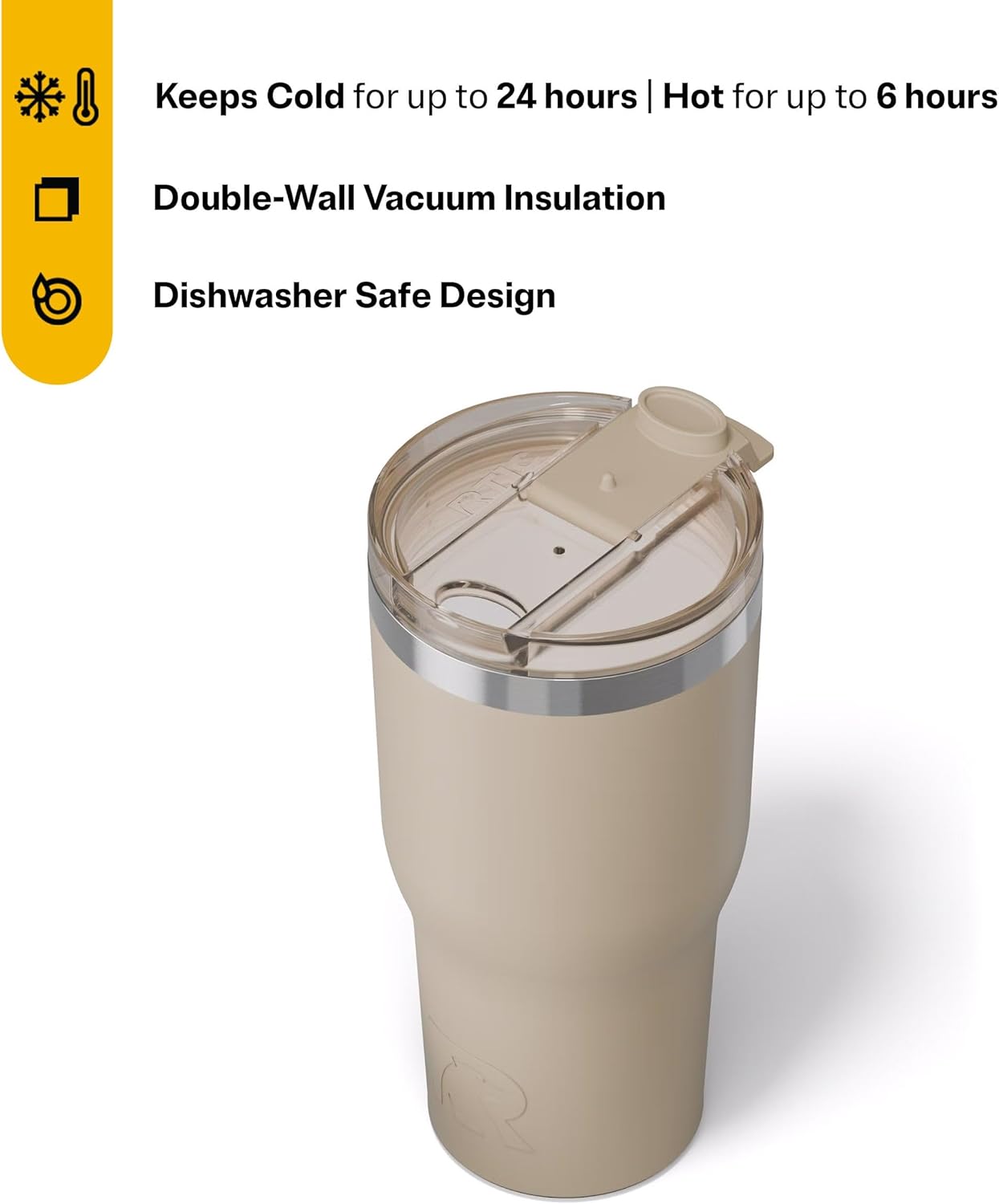 RTIC 30oz Essential Tumbler with Lid, Ceramic Lined, Insulated, Stainless Steel, Metal, Double Wall Vacuum-Insulation, Travel Cup for Iced Coffee, Tea, Hot and Cold Drink, Beach