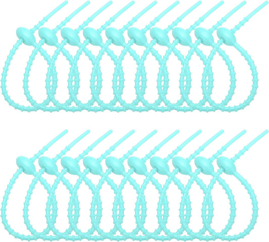 PATIKIL 8 Inch Silicone Cable Ties, 20pcs Rubber Reusable Twist Zip Ties Organizer for Home Office Kitchen Food bags Wires Adjustable Bag Clip, Water Blue