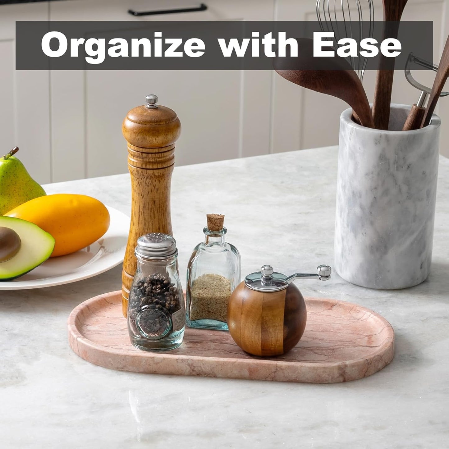 Koville Norway Natural Marble Tray, 12"x6" Vanity Decorative Tray for Countertop Organizer, Catchall for Perfume, Candles, Jewelry Dish