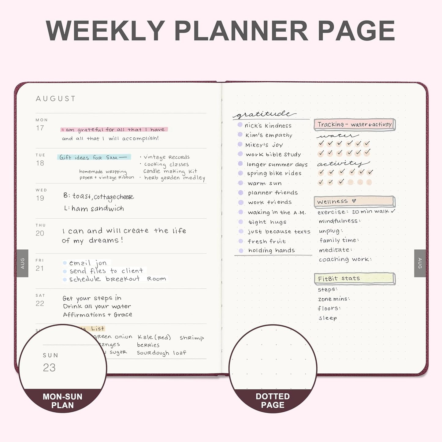 And Per Se 2026 Planner-Daily, Weekly & Monthly Leather Hardcover Planner, 5.7" x 8", Daily Schedule, Monthly Tabs, 100 GSM Thick Paper, Back Pocket(Dark Red)