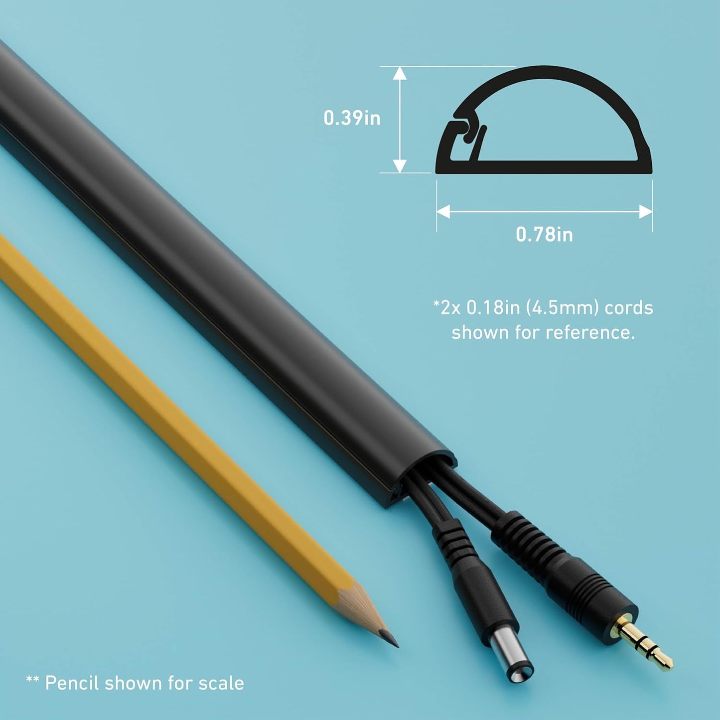 D-Line Half Round Cord Hider, Patented Cable Cover, Hide TV Wall Mount Wires, Raceway for Cords, Decorative Wire Covers, Paintable, Adhesive Cable Concealer, 2X 0.78in W x 0.39in H x 39in L, Black