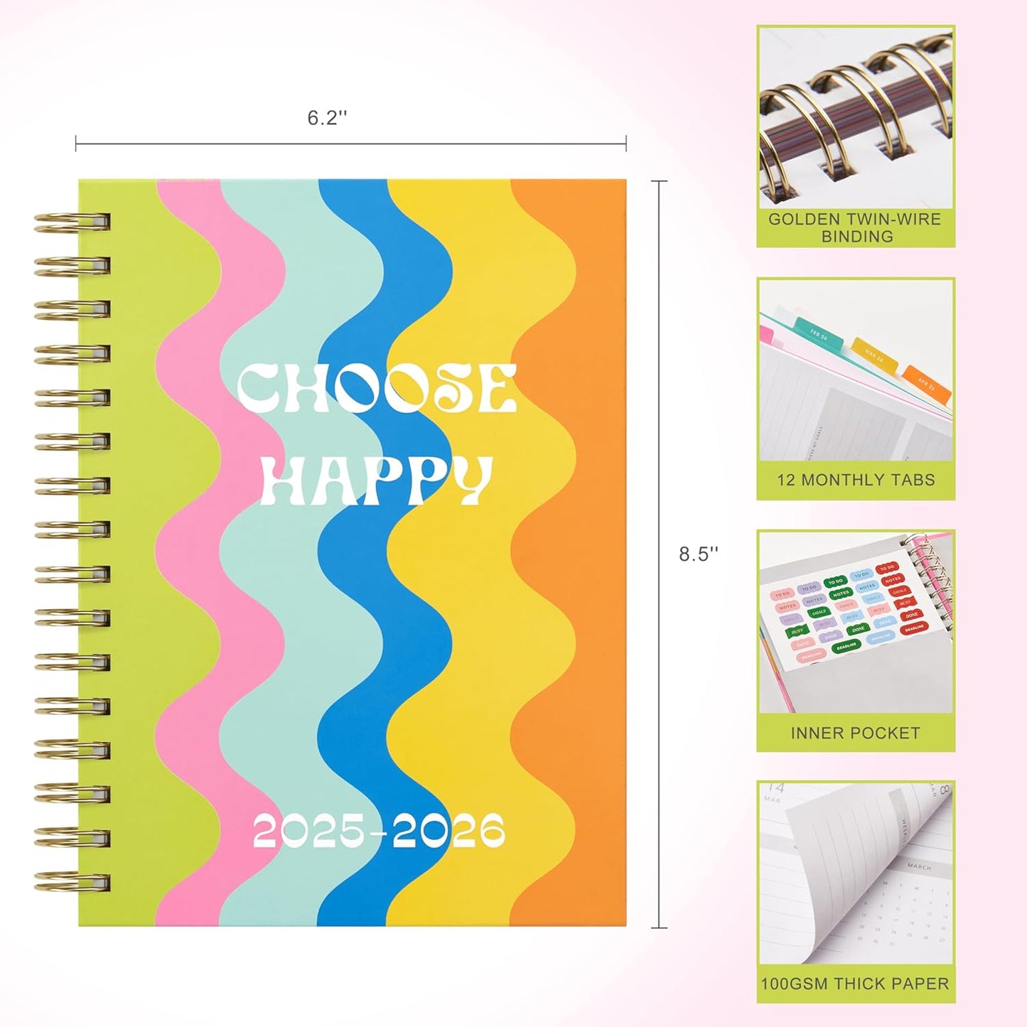 And Per Se Student Planner 2025-2026, Academic Planner July 2025 - June 2026, 8.5" × 6.2", Weekly & Monthly Lesson Plan for Students with Colorful Tabs & Stickers (Joyful Wave)