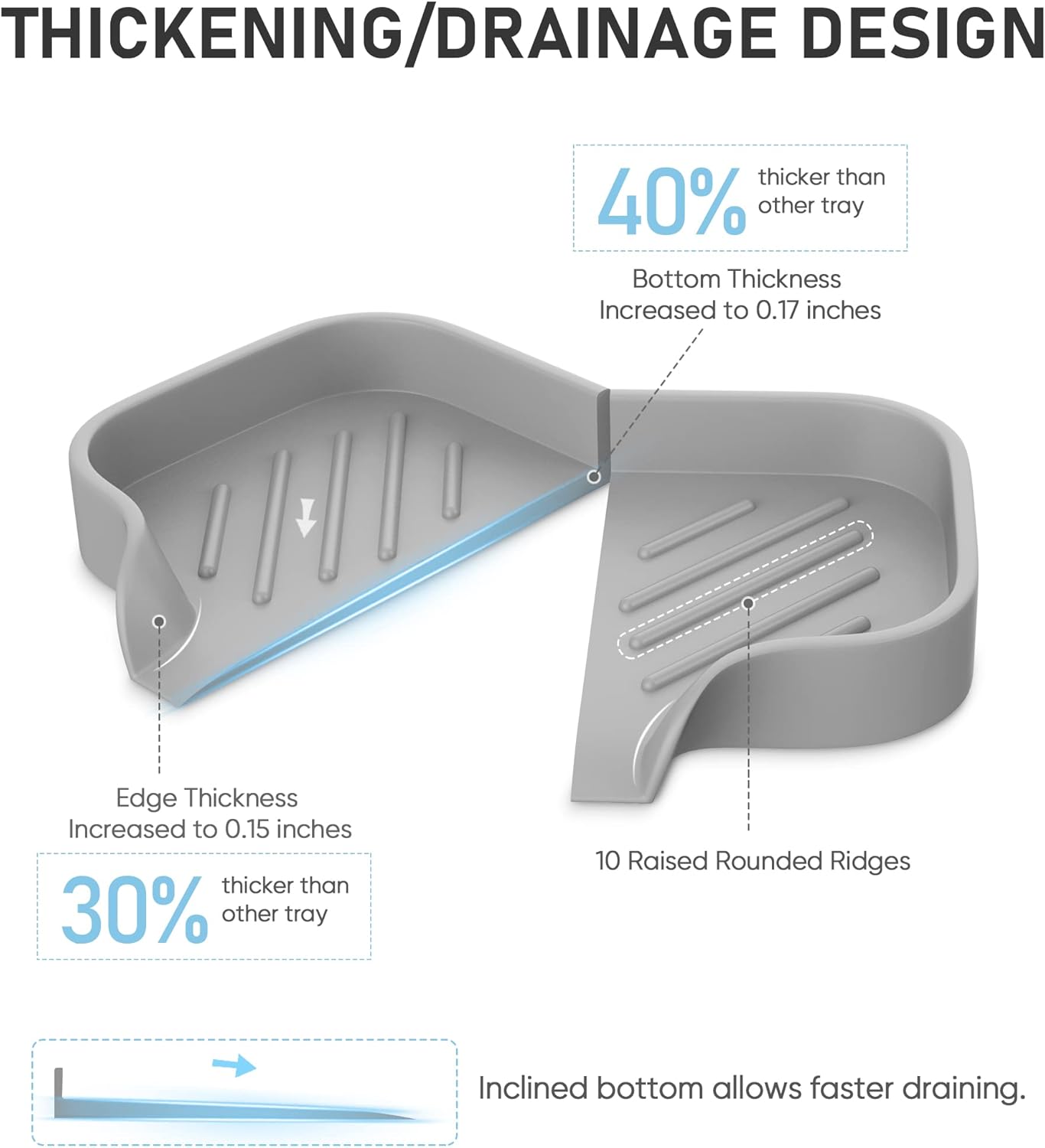 Great Silicone Soap Dish - 4 Pcs Thickened Self-Draining Soap Tray for Shower & Bathtub-Great High-Purity Silicone Soap Dish