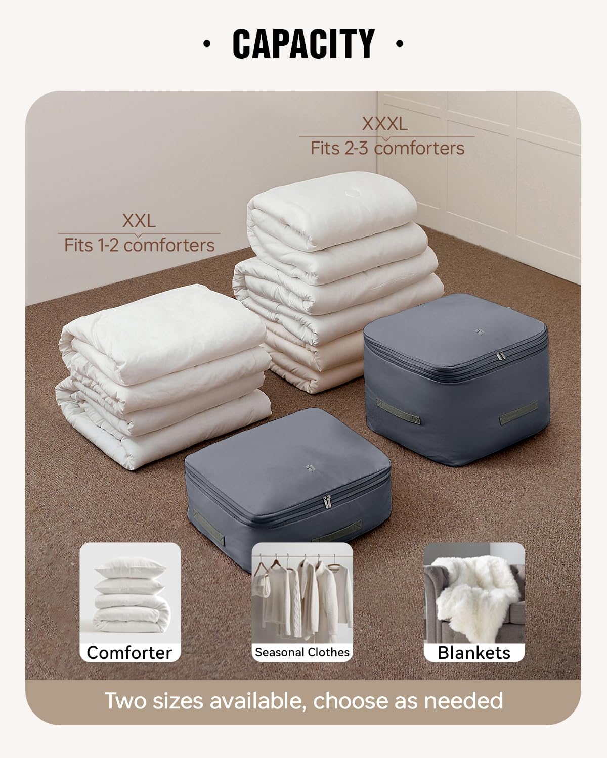 Eachy 3-Pack Comforter Storage Bag Blanket Storage Bags, 136L Compression Storage Bags for Blanket Comforter, Ultra Space Saving Self Compression Organizer