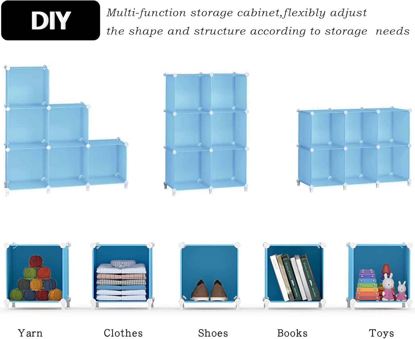 AWTATOS Cube Storage Organizer Protable Closet Organizers and Storage for Kids DIY Stackable 6 Cubes Storage Shelves Clothes Organizer for Bedroom, Home, Blue