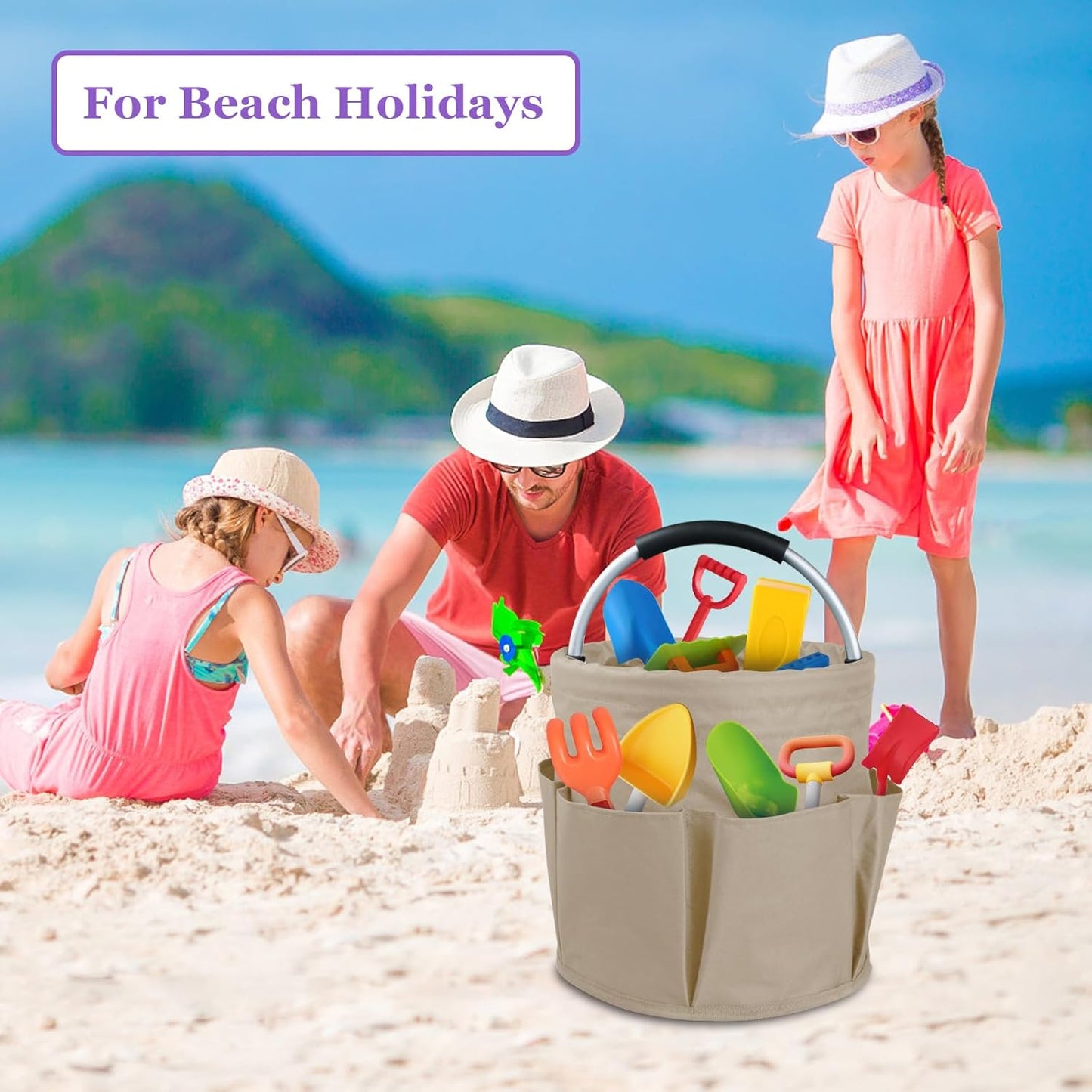 17L Cleaning Supply Caddy with Soft Handle, Portable Shower Caddy in 600D Oxford Fabric, Garden Tool Organizer Bag, Multifunctional Storage Basket for Bathroom, Garden, Khaki