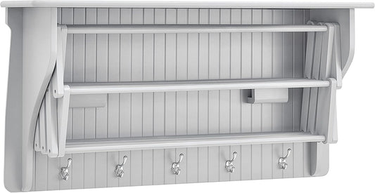 Danya B Accordion Clothes Drying Rack, Retractable, Wall Mounted Towel Rack and Hooks for Clothes and Towels for use in Laundry Room or Garage (White)