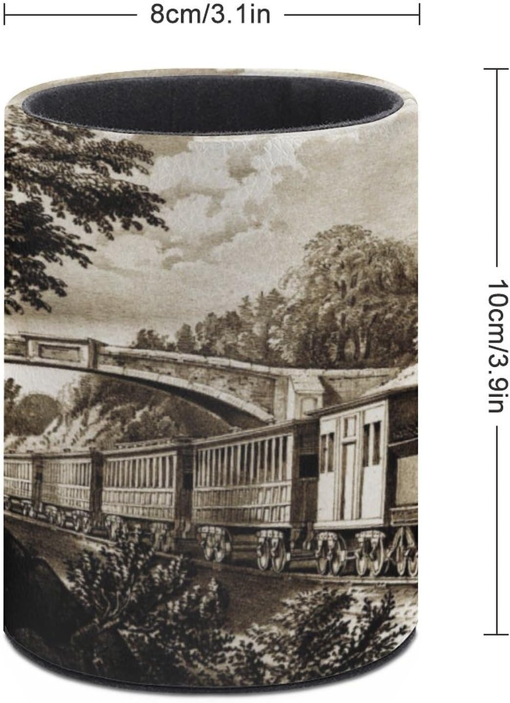 Vintage Steam Train Pen Holder Pencil Organizer Cute Pencil Cup Desk Decor Makeup Brush Holder PU Multifunctional Office Suppliesfor Home Classroom School