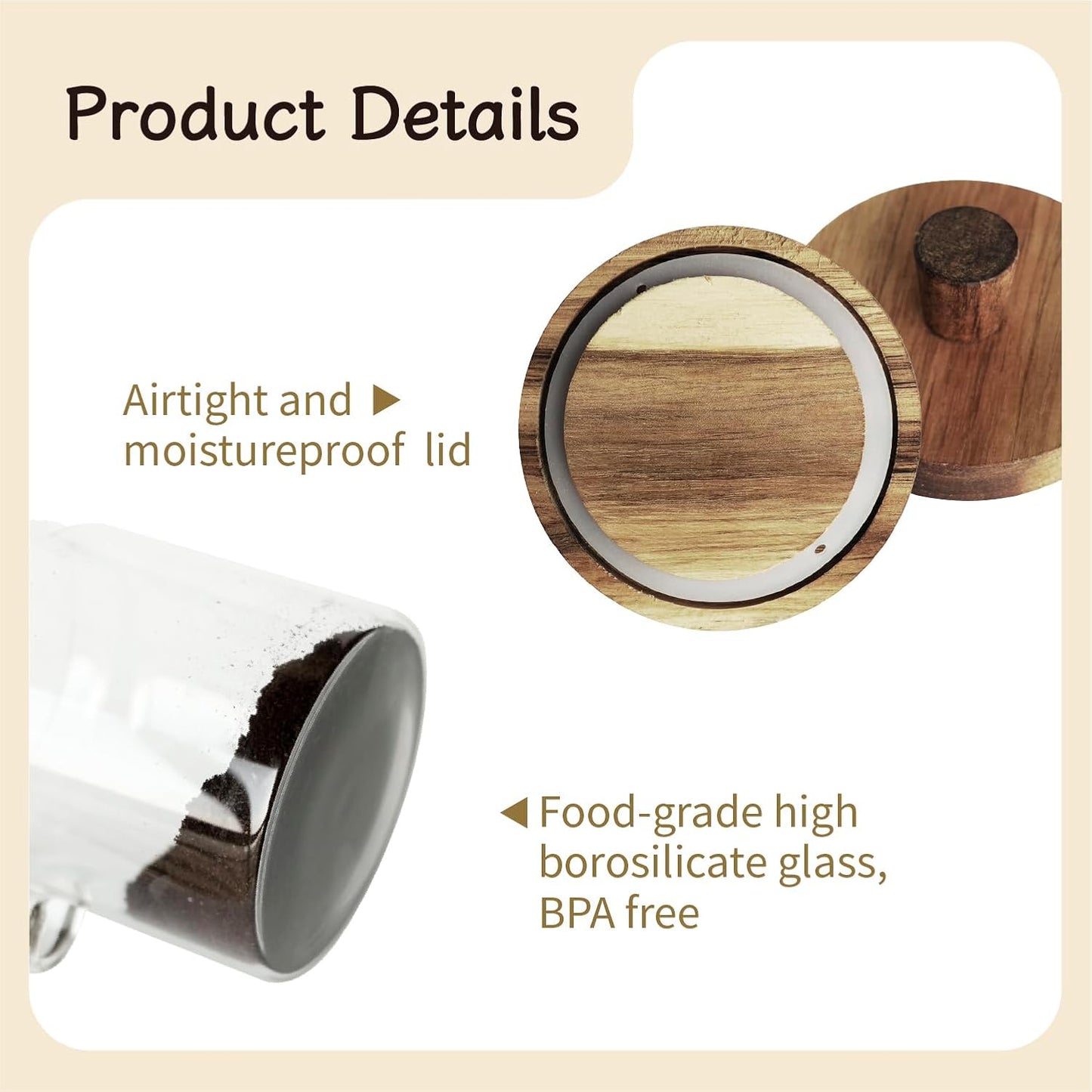 Glass Food Storage Jar with Acacia Wooden Lid and Spoon, Airtight Container for Cereals, Cookies, Snacks, Kitchen Canister Set (1 Pcs, Large/25oz)