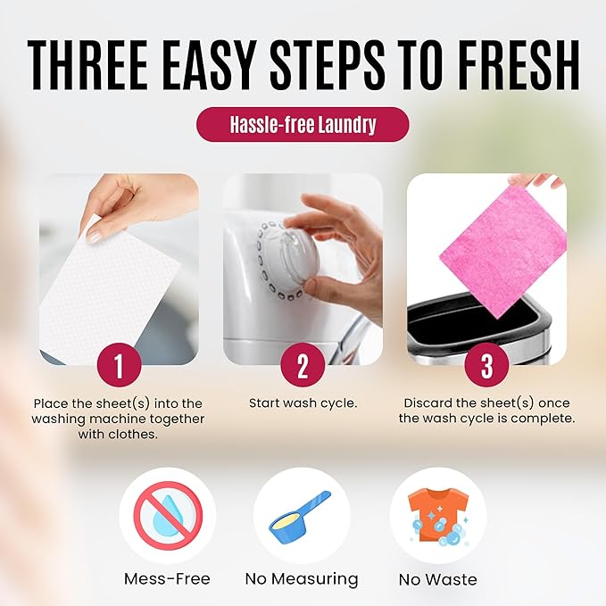 Color Catcher Fabric Softener Laundry Detergent Sheets 20 Loads Fresh Scent, Plant based, No Plastic Jugs Travel Friendly, Ultra Concentrated Mix Colored with Whites Detergent Softener & Color Catcher