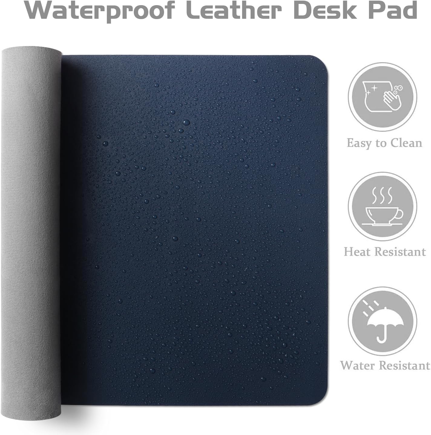 Aothia Leather Desk Pad Protector, Office Desk Mat, Large Mouse Pad, Laptop Desk Pad, Non-Slip PU Leather Desk Blotter, Waterproof Desk Writing Pad for Office and Home (Dark Blue, 55" x 17")