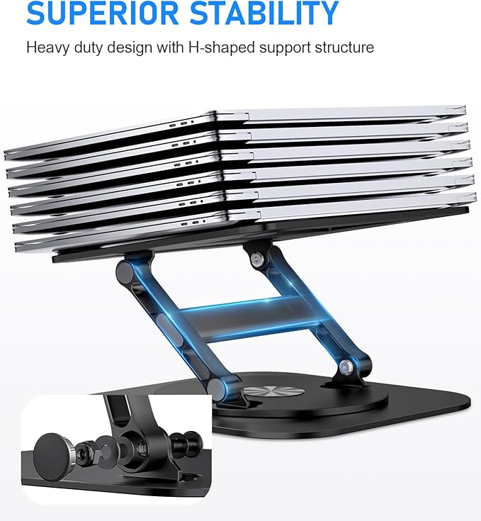 Adjustable Laptop Stand with 360 Rotating Base, Stable Computer Stand for Laptop Ergonimic Foldable Laptop Riser for Desk Compatible with MacBook Pro/Air Notebook up to 16 Inches, Black
