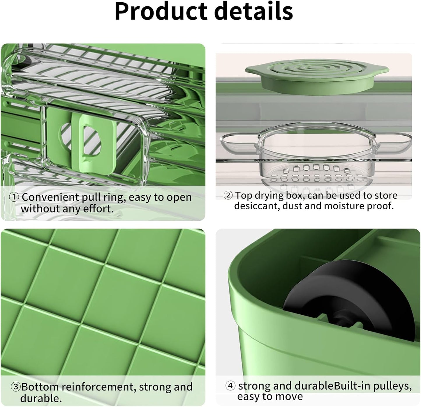 3 PACK Stackable Storage Bins, 50 Liters Closet Organizers with 3 Lids, Wheels, Drawers, Foldable Collapsible Box for Clothes and Camping Out Doors Bins, Green