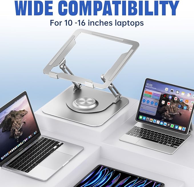 Laptop Stand for Desk, Adjustable Computer Stand with 360° Rotating Base, Ergonomic Laptop Riser for Collaborative Work, Foldable & Portable Laptop Stand, fits for All 10-16" Laptops