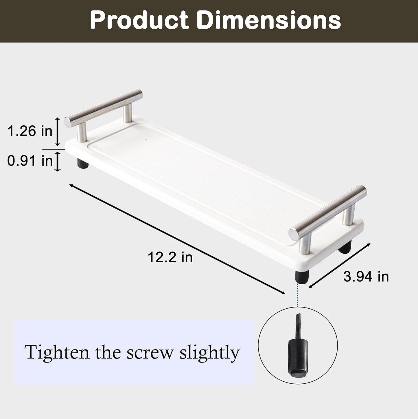 2PCS Bathroom Counter Tray, Diatomaceous Tray Fast Dry Stone, Fast Drying Diatomite Earth, Drying Stone for Kitchen Countertop, Instant Dry Sink Caddy (White & Silver Handle, Small)