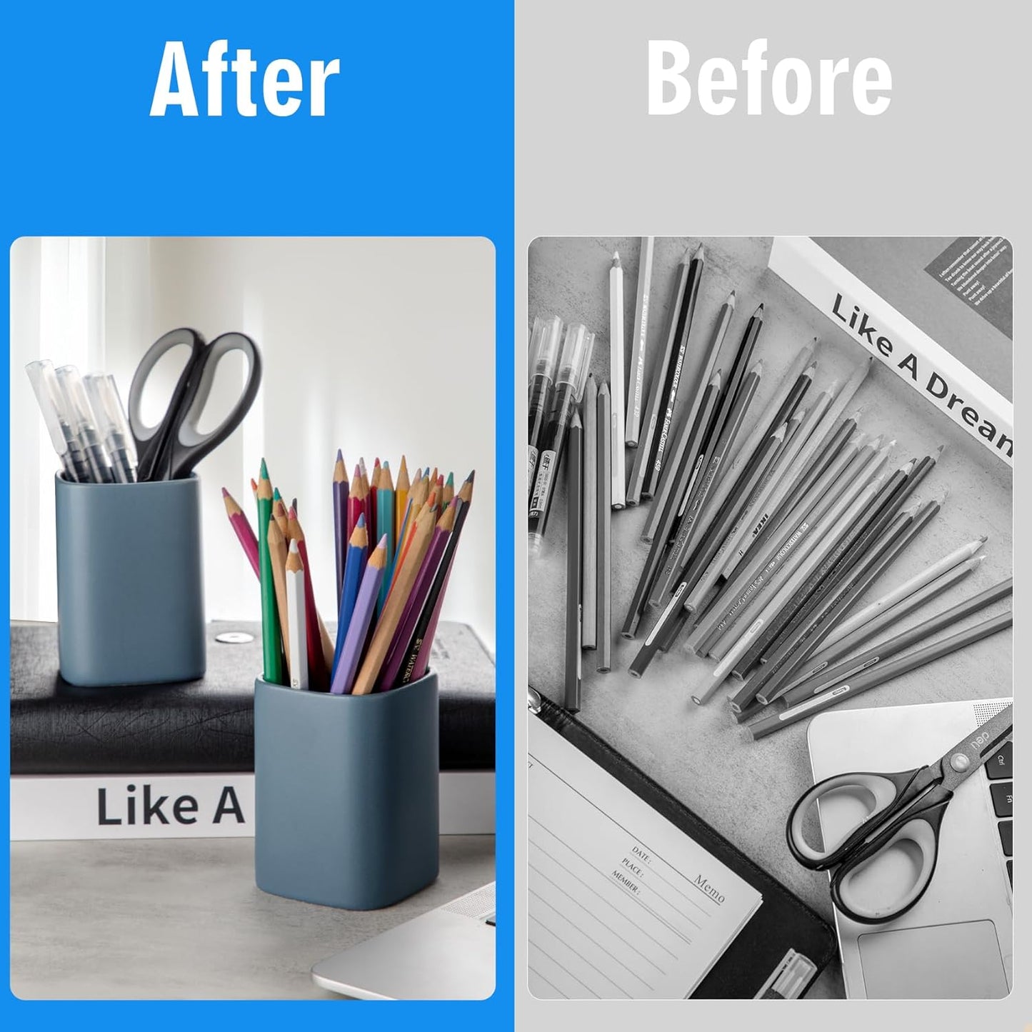 Pen Holder, 2 Pack Pencil Holder for Desk ,Ceramic Pencil Cup Desk Organizer, Makeup Brush Holder Cute, Stationery Accessories for Office, School, Home (Matte blue)