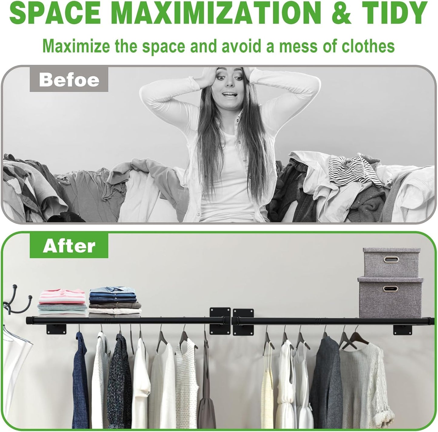 Closet Shelves Wall Mounted, 57 Inches Heavy Duty Closet Rod with Shelf Metal Utility Shelf for Wall, Closet, Laundry Room