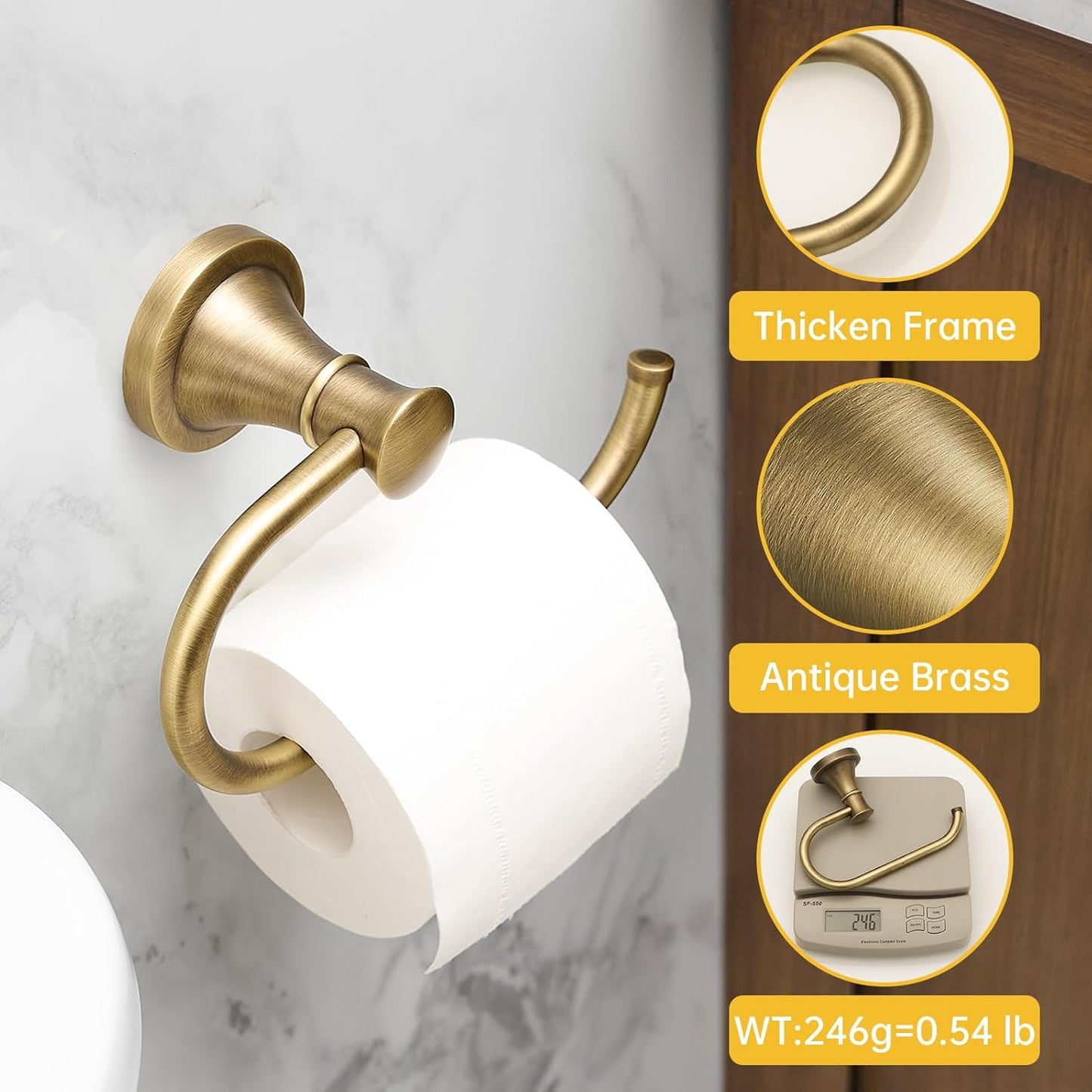 BESy Antique Brass Toilet Tissue Paper Holder Bathroom Accessories Toilet roll Paper Hanger, SUS304 Stainless Steel,Wall Mounted, Rustproof