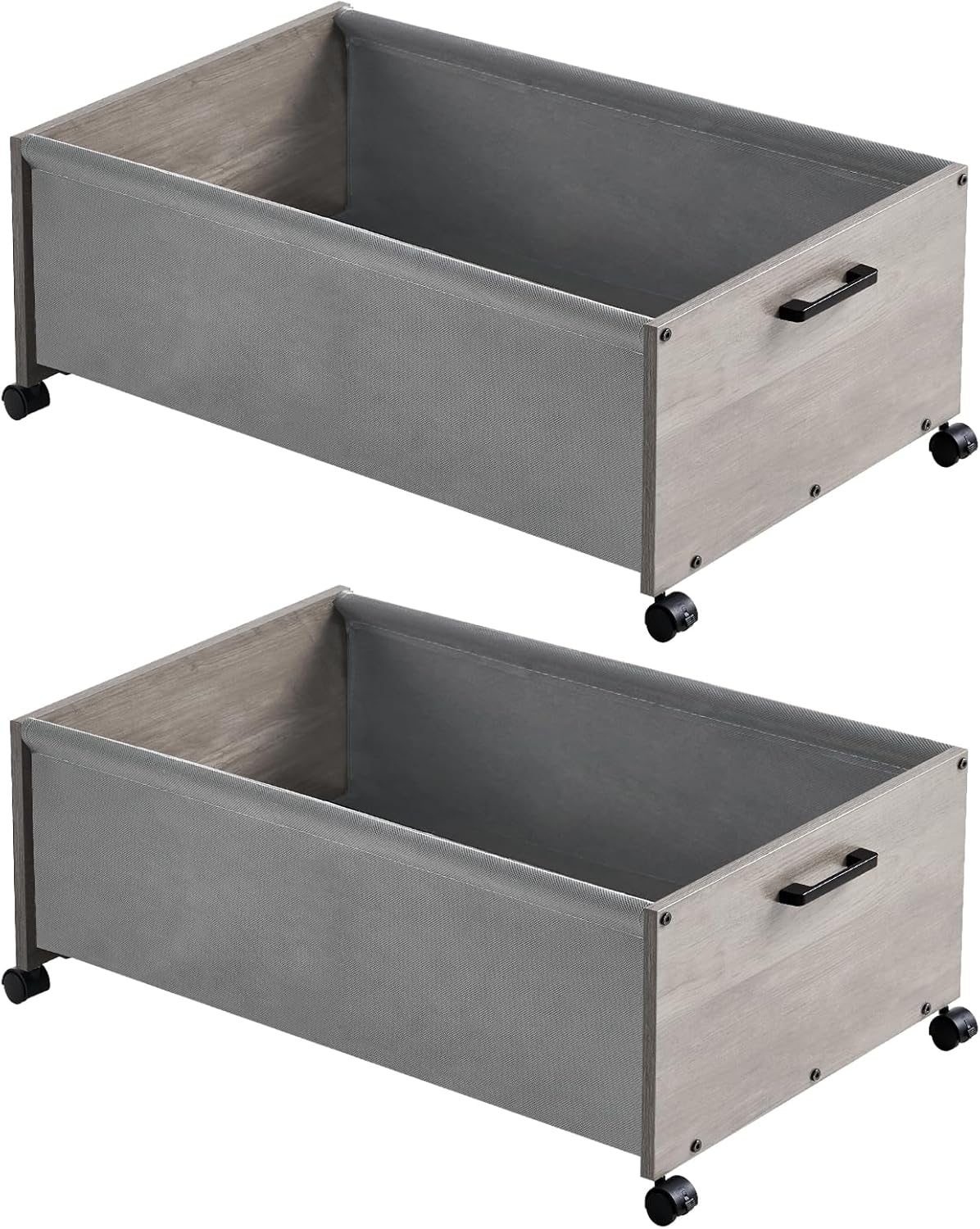 Under Bed Storage with Wheels, Wooden Under Bed Drawers On Wheels, Rolling Under Bed Shoe Storage, Space Saving,70L