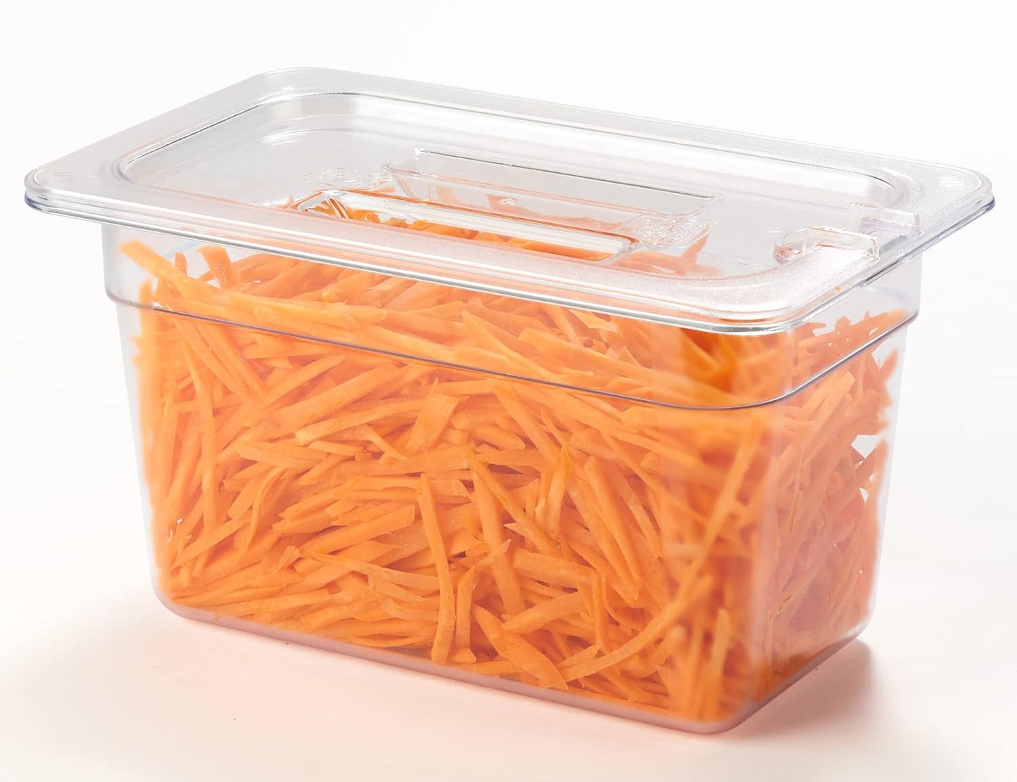 CURTA 6 Pack Food Pan Lids, 1/4 Size Polycarbonate Notched Cover with Handle, Plastic Clear