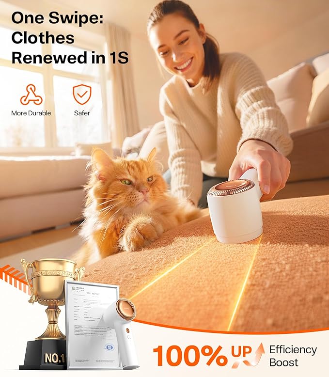 TORRAS Fabric Shaver Lint Remover, Rechargeable Electric 3-Speed Sweater Shaver Remove Fuzz, Pilling for Cashmere, Wool, Coat, Furniture, Clothes depiller with Replacement Blades, Pearl White