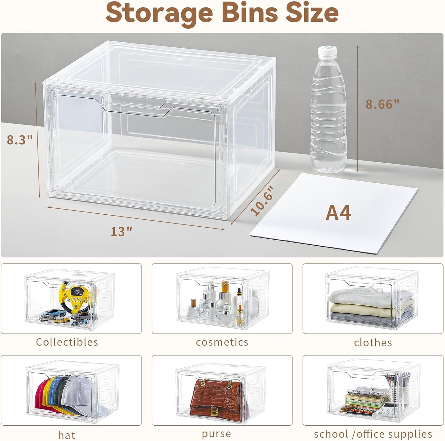 Closet Organizers and Storage, Acrylic Clear Plastic Storage Bins with Magnetic Door, 8 Pack Storage Containers for Clothes Home Organization Purse Bag Cabinet Display Closet Organizer System