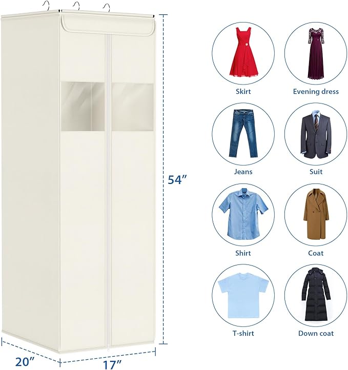 Zilink Large Hanging Garment Bag 54" Garment Bags for Hanging Clothes with Clear Window Space Saving Garment Bags for Storage with Built-in Metal Hanging Rod for Suits, Coats, Dresses
