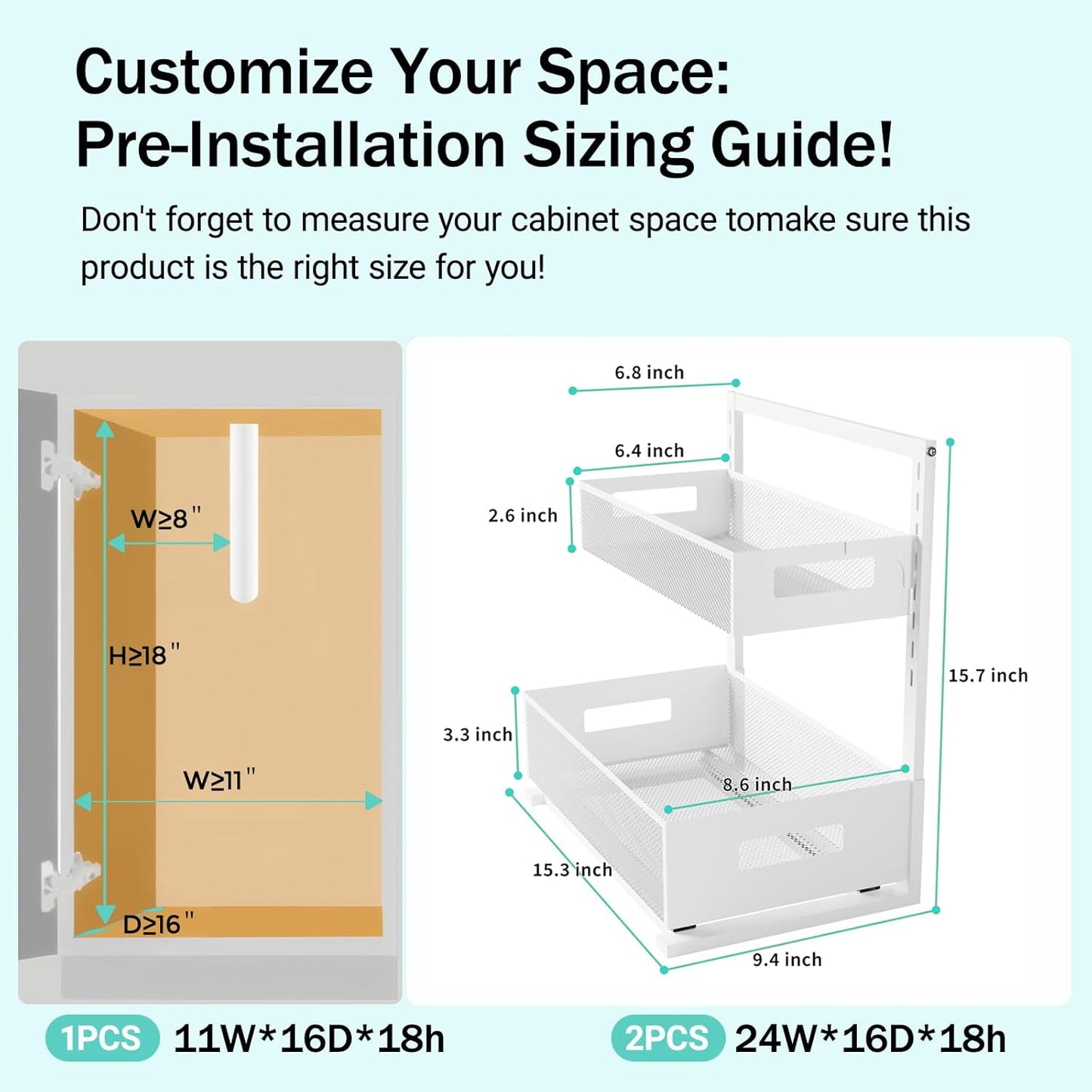 Under Sink Organizer Adjustable Height 2 Tier Bathroom Organizer Pull Out Cabinet Organer kitchen organizers and storage fridge organizers and storage,White,XL-1 Pack